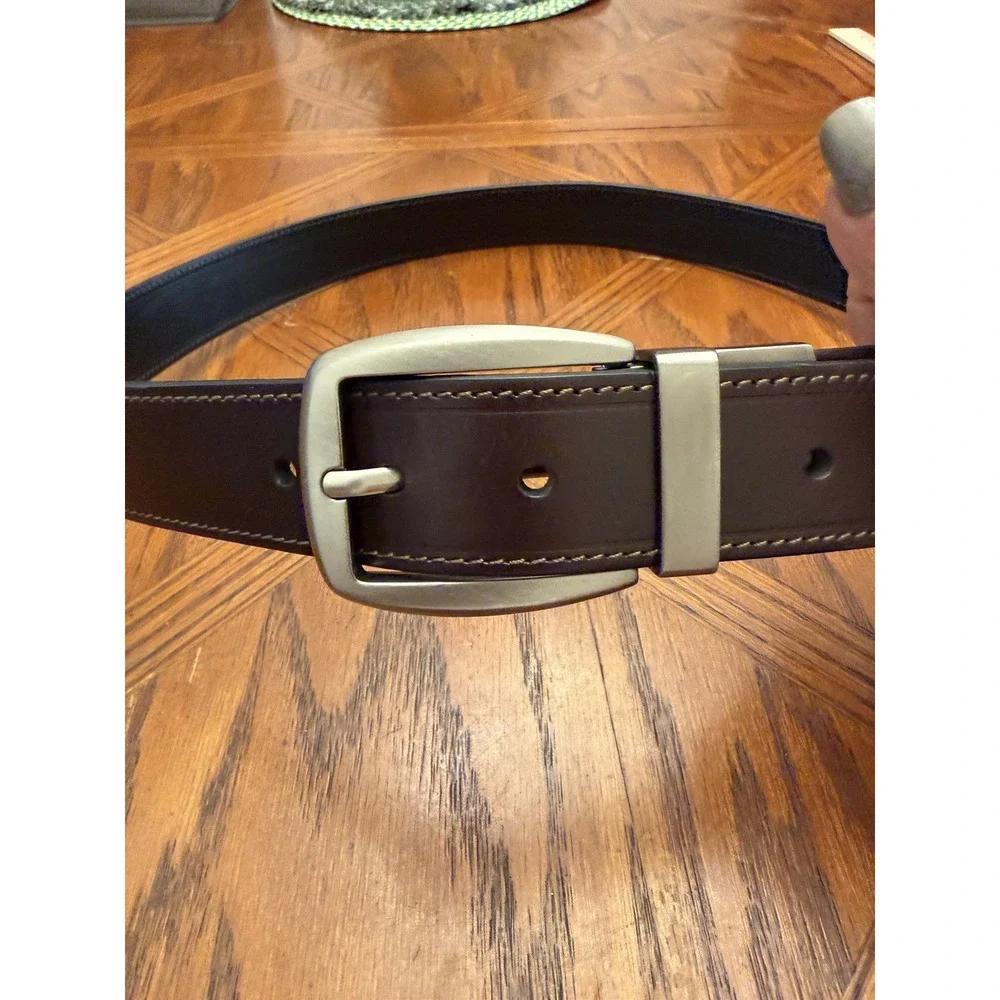 Mens Brown Leather Belt Sz 38 Stitched GoldTone H'ware New‎ With Tag
